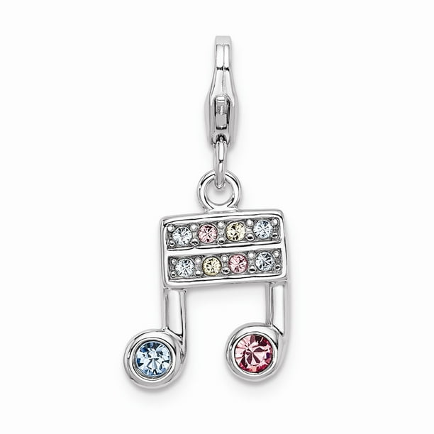 Solid 925 Sterling Silver with CZ Cubic Zirconia Music Note Lobster Clasp Pendant Charm Solid 925 Sterling Silver with CZ Cubic Zirconia Music Note Lobster Clasp Pendant Charm